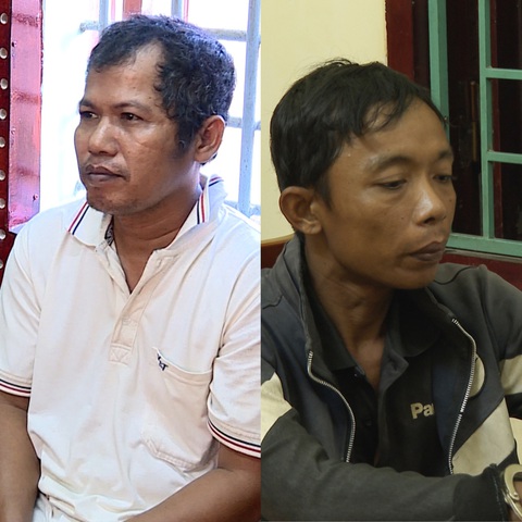 Công an kêu gọi đồng phạm của Thạch Chanh Đa Ra đầu thú- Ảnh 2. Bị can Kim Khiêm và Thạch Ve Sanal - Ảnh: Công an cung cấp
