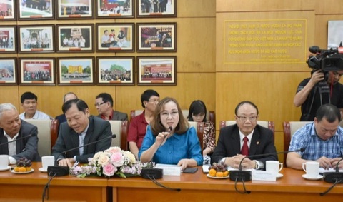 Tạo điều kiện cho kiều bào đầu tư mạnh mẽ hơn trong lĩnh vực nhà ở, bất động sản- Ảnh 2. Bà Nguyễn Việt Triều, kiều bào Ba Lan, phát biểu tại hội nghị - Ảnh: TTXVN