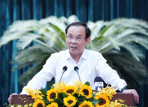 Bí thư Nguyễn Văn Nên: 'Cán bộ ngồi đây ai gan dạ, ai nhút nhát tôi biết hết'- Ảnh 3. Bí thư Thành ủy TP.HCM Nguyễn Văn Nên phát biểu tại hội nghị - Ảnh: T.V