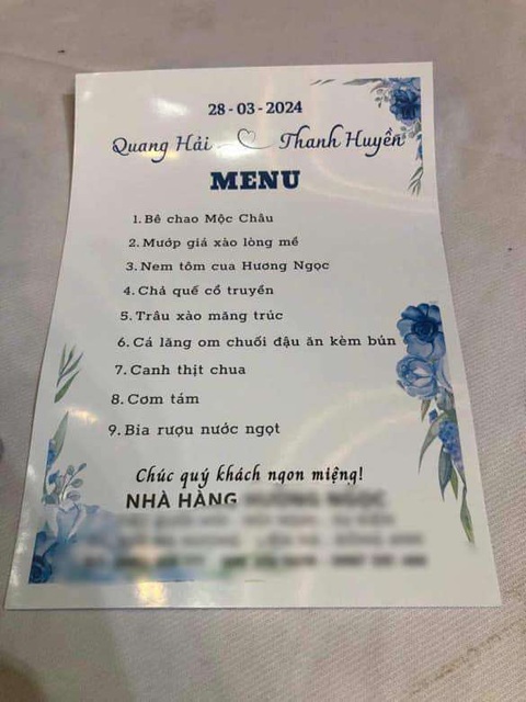 'Lộ' thực đơn tiệc cưới Quang Hải, có 1 món tưởng lạ mà lại quen- Ảnh 2. Thực đơn tiệc cưới ở nhà trai - Ảnh: Ted Trần