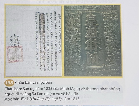 Học sinh tranh cãi hình chữ Hán bị ngược trong sách giáo khoa lớp 8 có phải in sai?- Ảnh 1. Hình ảnh (phía phải) về mộc bản mà học sinh cho là lật ngược. Với hình ảnh toàn chữ Hán và chú thích như vậy, nhiều học sinh và giáo viên đọc xong không biết sách giáo khoa đang viết gì - Ảnh: MỸ DUNG