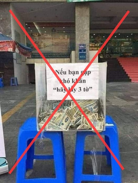 Lan tràn ảnh cũ 'Nếu gặp khó khăn hãy lấy 3 tờ', nhiều người bị nhầm- Ảnh 1. Hình ảnh thùng tiền "Nếu gặp khó khăn hãy lấy 3 tờ" được lan truyền trên mạng nhiều ngày nay là ảnh cũ đào lại