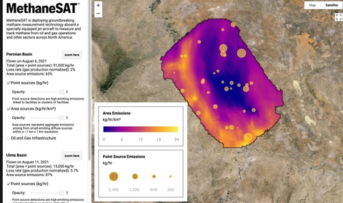 Một mẫu dữ liệu của vệ tinh MethaneSat - Ảnh: Google Earth Engine Một mẫu dữ liệu của vệ tinh MethaneSat - Ảnh: Google Earth Engine