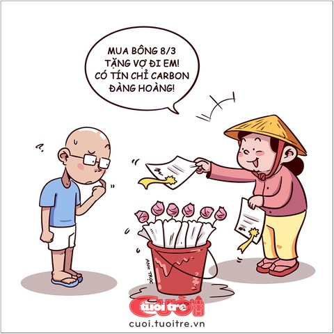 Mua hoa 'bảo vệ môi trường' ngày 8-3- Ảnh 1. Mua hoa "bảo vệ môi trường" ngày 8-3 - Tranh: Anh Trọc Comics