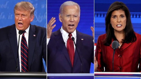 (Từ trái qua) Cựu tổng thống Mỹ Donald Trump, Tổng thống Joe Biden và cựu đại sứ Mỹ tại Liên Hiệp Quốc Nikki Haley là những ứng viên tiềm năng cho ghế chủ nhân Nhà Trắng nhiệm kỳ mới - Ảnh: NPR (Từ trái qua) Cựu tổng thống Mỹ Donald Trump, Tổng thống Joe Biden và cựu đại sứ tại Liên Hiệp Quốc Nikki Haley là những ứng viên tiềm năng cho ghế chủ nhân Nhà Trắng nhiệm kỳ mới - Ảnh: NPR