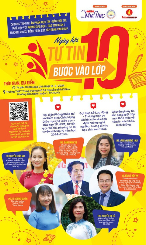 Ngày hội Tự tin bước vào lớp 10 sẵn sàng chào đón học sinh, phụ huynh- Ảnh 1. Ban tư vấn ngày hội Tự tin bước vào lớp 10 - Ảnh: MỰC TÍM