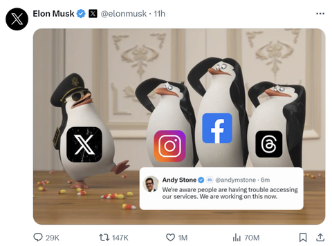 Elon Musk đăng ảnh chế chọc quê Meta- Ảnh 2. Bức ảnh chế do ông Musk đăng tải - Ảnh: X