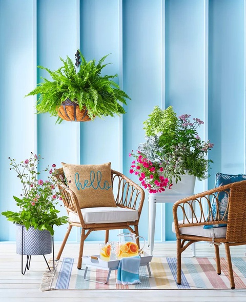 Ý tưởng cho góc thư giãn với hàng hiên nhỏ trước nhà- Ảnh 9. Hàng hiên nhỏ như bừng sáng với các vật dụng trang trí phối hợp ăn ý - Ảnh: BHG