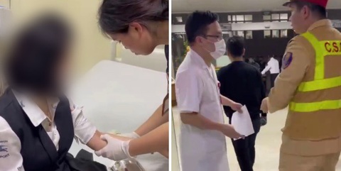 Nữ tài xế say xỉn không phải ‘cháu bộ trưởng Bộ Công an’- Ảnh 2. Làm thủ tục xét nghiệm máu kiểm tra chất kích thích đối với tài xế tại bệnh viện - Ảnh: Công an cung cấp