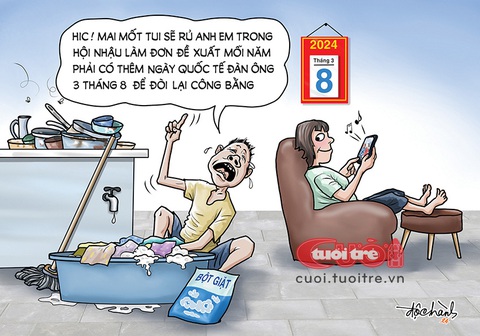 Ông chồng đòi 'công bằng' trong ngày 8-3- Ảnh 1. Ông chồng đòi "công bằng" trong ngày 8-3 - Tranh: Độc Hành