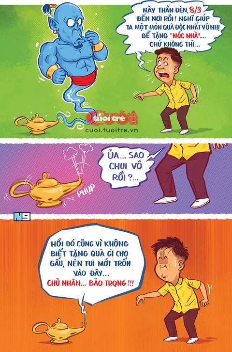 Thần đèn chạy trốn 'nóc nhà'- Ảnh 1. Thần đèn chạy trốn nóc nhà - Tranh: Hải Nam
