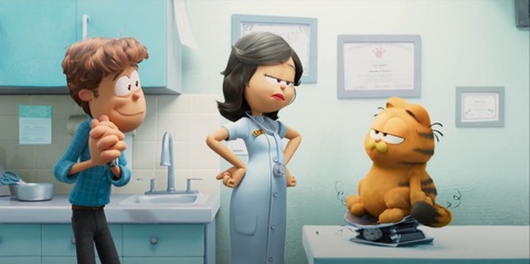 Cười mệt nghỉ với hành trình cứu cha của Mèo ú Garfield- Ảnh 2. Garfield có tình yêu mãnh liệt với món pizza và phô mai nên béo đến mức… làm hỏng luôn cân của bác sĩ thú y.