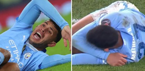 Cổ động viên sốc với cảnh gãy ngón tay khủng khiếp của sao Man City- Ảnh 1. Tiền vệ Matheus Nunes với khoảnh khắc bị gãy ngón tay kinh hoàng ở Champions League - Ảnh: Getty