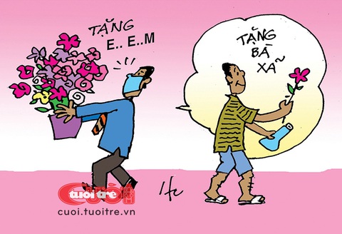 Quốc tế Phụ nữ xưa và nay- Ảnh 1. Quốc tế Phụ nữ trước và sau khi cưới - Tranh: Hà Huy Chương