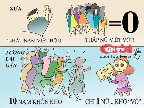 Quốc tế Phụ nữ xưa và nay- Ảnh 2. "Nhất nam viết hữu" xưa và nay - Tranh: Quéo