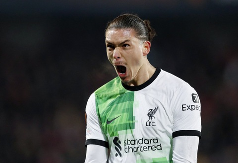 Tin tức thể thao sáng 8-3: Liverpool thắng đậm ở Europa League; Ronaldo tịt ngòi- Ảnh 1. Nunez ăn mừng bàn thắng - Ảnh: REUTERS