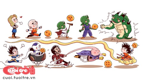 Vĩnh biệt cha đẻ Dragon Ball, Akira Toriyama- Ảnh 1. Tóm tắt vũ trụ Dragon Ball bằng tranh Đám cưới chuột - Tranh: Anh Trọc Comics