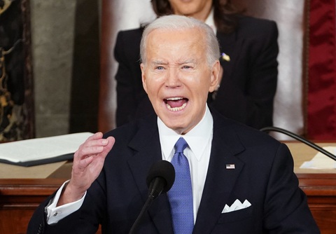 Tổng thống Mỹ Joe Biden đọc thông điệp liên bang, ngày 7-3 - Ảnh: REUTERS Tổng thống Mỹ Joe Biden đọc thông điệp liên bang ngày 7-3 (giờ Mỹ) - Ảnh: REUTERS