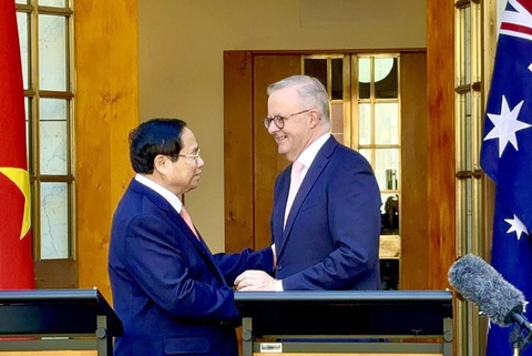 Thủ tướng Phạm Minh Chính và Thủ tướng Úc Anthony Albanese tại cuộc họp báo tuyên bố nâng cấp quan hệ ngày 7-3 - Ảnh: DUY LINH Thủ tướng Phạm Minh Chính và Thủ tướng Úc Anthony Albanese tại cuộc họp báo tuyên bố nâng cấp quan hệ ngày 7-3 - Ảnh: DUY LINH
