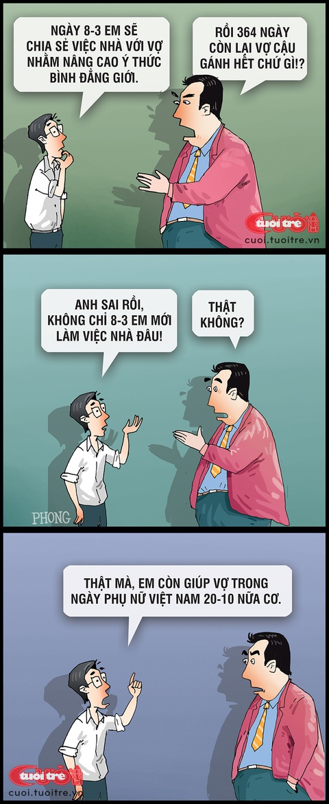 Chia sẻ việc nhà: Rồi 364 ngày còn lại vợ gánh hết chứ gì!?- Ảnh 1. Chia sẻ việc nhà: Rồi 364 ngày còn lại vợ gánh hết chứ gì!? - Tranh: Phong