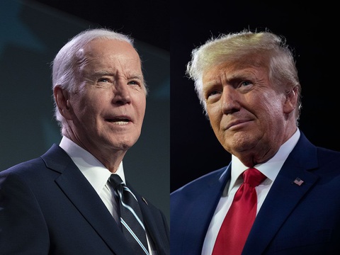 Ông Biden gây quỹ 25 triệu USD, ông Trump định huy động 'khủng' hơn- Ảnh 1. Tổng thống Mỹ Joe Biden (trái) và cựu tổng thống Mỹ Donald Trump - Ảnh: BLOOMBERG/GETTY IMAGES
