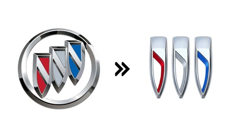 Hàng chục hãng xe đổi logo, đơn giản hóa về dạng 2D- Ảnh 17. Buick (2022): Biểu tượng hình 3 tấm khiên xếp chéo trong vòng tròn của Buick đã được đơn giản hóa rất nhiều vào năm 2022. 3 tấm khiên được tách rời và đặt ngang hàng nhau, giao diện mặt khiên bị thay thế, còn vòng tròn bao bên ngoài đã được bỏ hẳn - Ảnh: Motor1