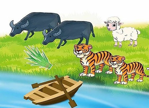 Câu đố IQ: Làm sao đưa trâu, hổ, cừu và bó cỏ qua sông an toàn?- Ảnh 1. Câu đố IQ: Làm sao đưa trâu, hổ, cừu và bó cỏ qua sông an toàn?- Ảnh 1.