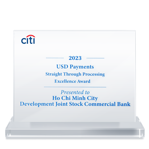 HDBank nhận giải thưởng chất lượng thanh toán quốc tế từ Citibank- Ảnh 2. "Giải thưởng chất lượng thanh toán quốc tế xuất sắc năm 2023" (Straight Through Processing - STP) do Citibank trao tặng cho HDBank