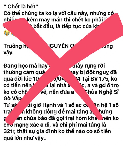 Thông tin bịa đặt gây ảnh hưởng đến chùa Nghệ sĩ - Ảnh: Facebook Trịnh Kim Chi Thông tin bịa đặt gây ảnh hưởng đến chùa Nghệ sĩ - Ảnh: Facebook Trịnh Kim Chi