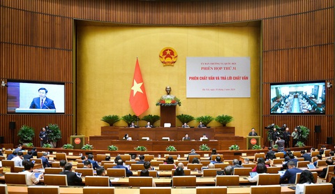 Yêu cầu tái cơ cấu thị trường xổ số, thanh tra hoạt động bảo hiểm- Ảnh 1. Phiên chất vấn, trả lời chất vấn của Ủy ban Thường vụ Quốc hội - Ảnh: GIA HÂN