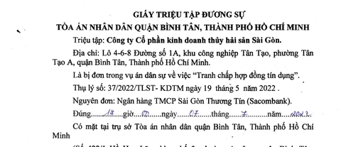 Vụ vay gần 6.000 lượng vàng 15 năm: Khối nợ tăng vượt nghìn tỉ, ngân hàng kiện đòi- Ảnh 2. Giấy triệu tập liên quan đến tranh chấp hợp đồng tín dụng giữa ngân hàng và APT - Nguồn: DN