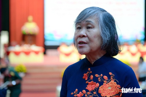 Rưng rưng ngày gặp lại chiến sĩ Điện Biên năm xưa- Ảnh 3. Bà Võ Hạnh Phúc - con gái Đại tướng Võ Nguyên Giáp - Ảnh: NAM TRẦN