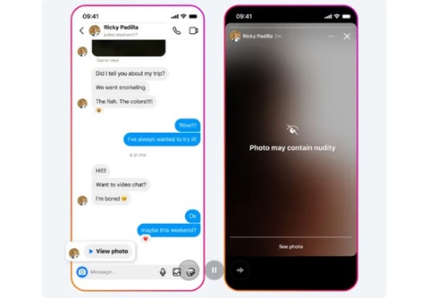 Khi một người nhận tin nhắn có chứa ảnh khỏa thân trên Instagram, hình ảnh đó sẽ tự động bị làm mờ bên dưới cảnh báo về ảnh - Ảnh: Meta Khi một người nhận tin nhắn có chứa ảnh khỏa thân trên Instagram, hình ảnh đó sẽ tự động bị làm mờ kèm dòng cảnh báo - Ảnh: Meta