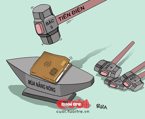 Tiền điện 'leo bậc thang' mùa nắng nóng- Ảnh 1. Tiền điện bậc thang mùa nắng nóng - Tranh: B.Ba
