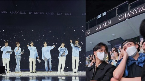 Kai và Sehun (phải) âm thầm đến xem fan meeting của EXO - Ảnh: Allkpop Kai và Sehun (phải) âm thầm đến xem fan meeting của EXO - Ảnh: Allkpop