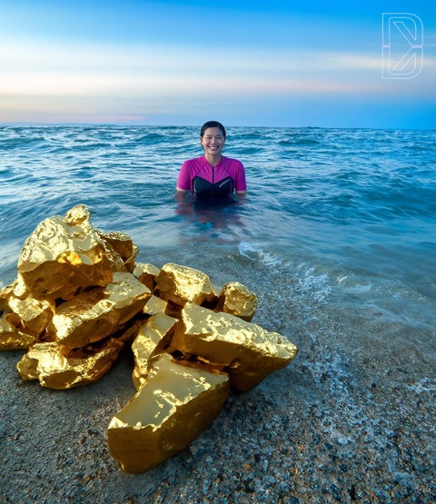 Kho báu nào ngoài khơi mà cộng đồng mạng rủ nhau lặn tìm?- Ảnh 4. Một người ghép chỉnh lại hình ảnh kình ngư Ánh Viên đã tìm được kho báu - Ảnh: Facebook