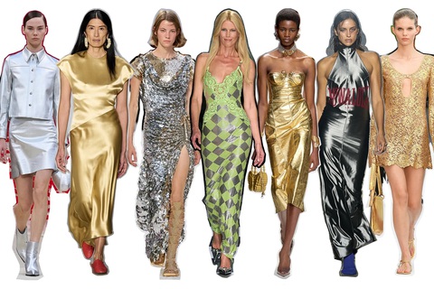 Xu hướng thời trang xuân hè 2024 - Ảnh: VOGUE Thiết kế có chất liệu từ vải sequin, lamé được nhà thiết kế chuộng