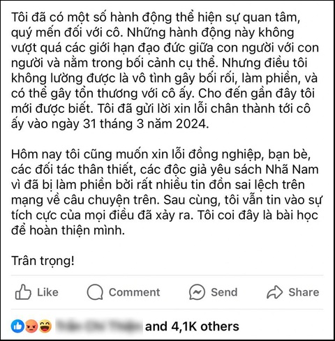 Giám đốc đăng lời xin lỗi ngoài giờ hành chính gây 'bão mạng'- Ảnh 1. Lời xin lỗi đăng tải lúc nửa đêm khiến cư dân mạng
