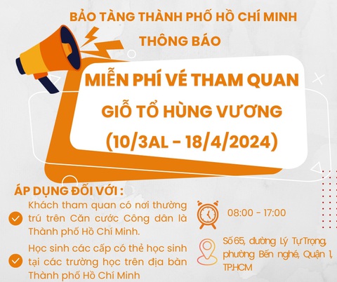 Thông báo miễn phí vé tham quan của Bảo tàng TP.HCM - Ảnh chụp màn hình Thông báo miễn phí vé tham quan của Bảo tàng TP.HCM - Ảnh chụp màn hình