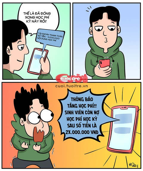 Tân sinh viên bất ngờ với học phí 'tăng một tí'- Ảnh 1. Tân sinh viên bất ngờ với học phí 'tăng một tí' - Tranh: Qzy