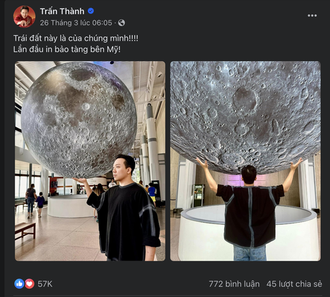 Trước đó, nam diễn viên cũng từng gây tranh cãi khi chụp ảnh với mô hình mặt trăng nhưng lại viết thành Trái đất Trước đó, nam diễn viên cũng từng gây tranh cãi khi chụp ảnh với mô hình mặt trăng nhưng lại viết thành Trái đất