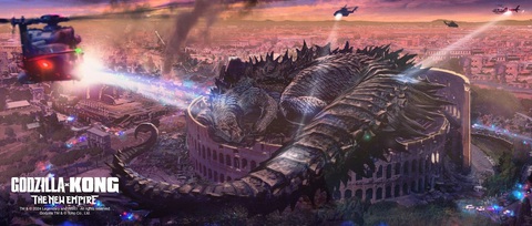 Godzilla của Mỹ hay của Nhật cũng thực chất chỉ là một chú mèo- Ảnh 2. Cảnh Godzilla ngủ trong đấu trường La Mã được nhà sản xuất hé lộ - Ảnh: Legendary