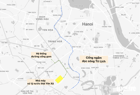 Đường ống ngầm khổng lồ công nghệ Nhật giúp hồi sinh sông Tô Lịch thế nào?- Ảnh 1. Hệ thống cống ngầm chạy dọc sông Tô Lịch và các đường cống gom - Ảnh: HỒNG QUANG