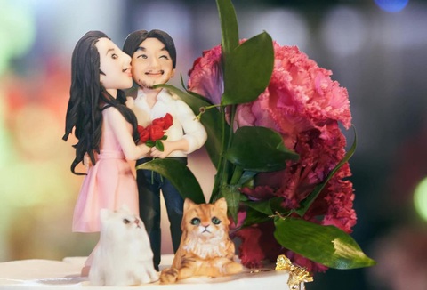 Chiếc bánh kỷ niệm không chỉ có hình ảnh cưới năm xưa của cặp đôi mà trên đó còn có hình những chú mèo con của cặp đôi Đã thương yêu nhau thật lòng, sao đôi bạn trẻ không cương quyết hơn để được về bên nhau - Ảnh minh họa