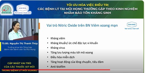 Nitric Oxide xịt mũi: Tối ưu hóa việc điều trị các bệnh lý tai mũi họng thường gặp- Ảnh 6. TS.BS Nguyễn Thị Thanh Thuý báo cáo về vai trò Nitric Oxide trên bệnh nhân viêm xoang mạn