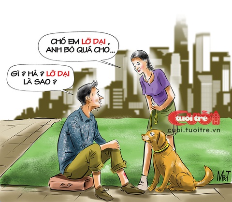 Cô chủ nói nhầm khiến chú chó đứng hình- Ảnh 1. Cô chủ nói nhầm khiến chú chó đứng hình - Tranh: Đỗ Minh Tuấn