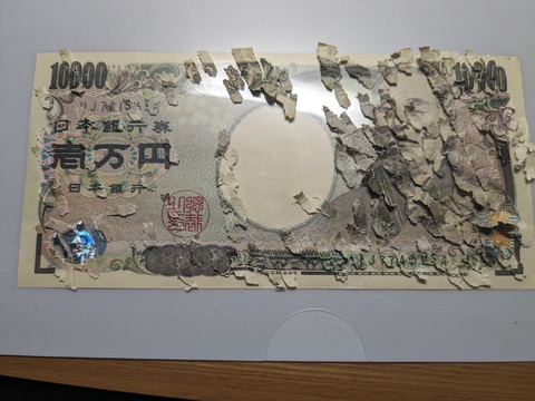 Dành ba tuần để ghép hàng ngàn mảnh vụn thành tờ 10.000 yen- Ảnh 4. Cứ thế, số mảnh vụn trùng khớp với từng khu vực dần được lấp đầy.