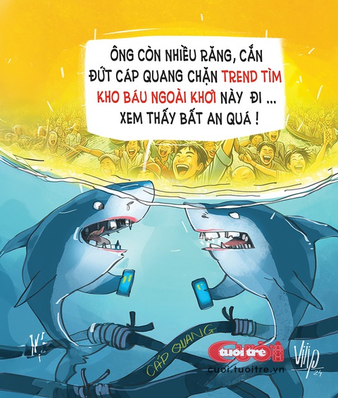 Họ hàng nhà cá mập bất an vì... kho báu- Ảnh 2. Nhưng sau đó họ hàng nhà mập nhanh chóng tìm ra phương cách đối phó - Tranh: Viiip