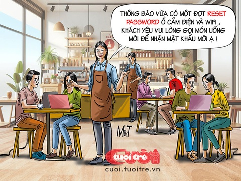 Chiêu kinh doanh của quán cà phê máy lạnh giữa mùa hè- Ảnh 1. Chiêu kinh doanh của quán cà phê máy lạnh vào mùa hè - Tranh: Đỗ Minh Tuấn