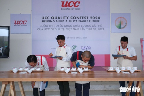 Đà Lạt bầu 'hoa hậu' cà phê arabica Việt Nam- Ảnh 4. Các chuyên gia chấm thi theo biểu mẫu SCA (Hiệp hội cà phê đặc sản - Specialty Coffee Association) - Ảnh: M.V